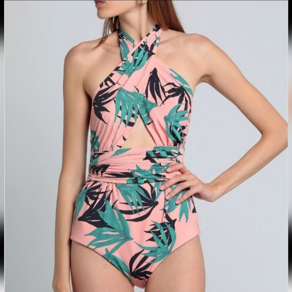 PatBO Other - $375 NWT PatBO One Piece Twist Front Belt Halter Bathing Suit Salmon Gre…